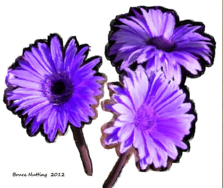 Three Purple Flowers Painting by Bruce Nutting
