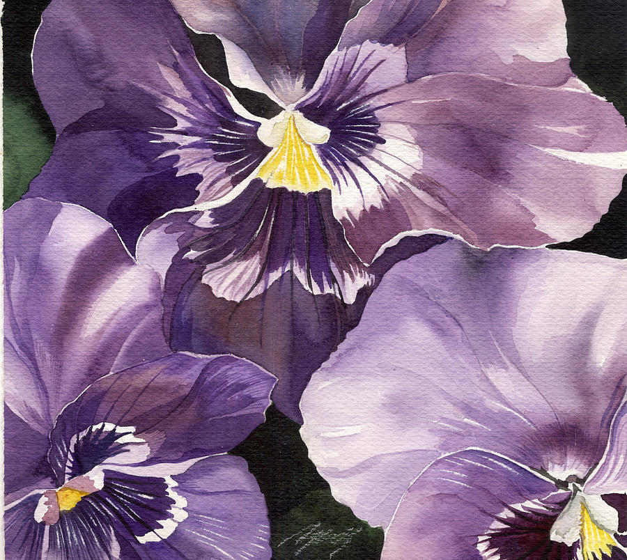 Three Purple Pansies Painting by Alfred Ng