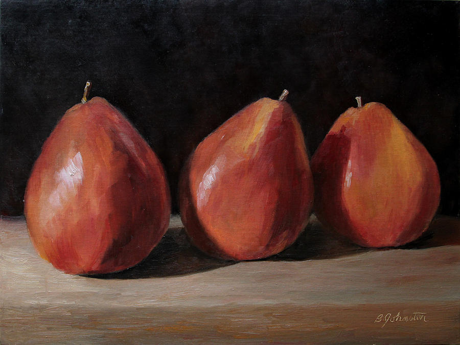 Three Red Pears Painting by Beth Johnston