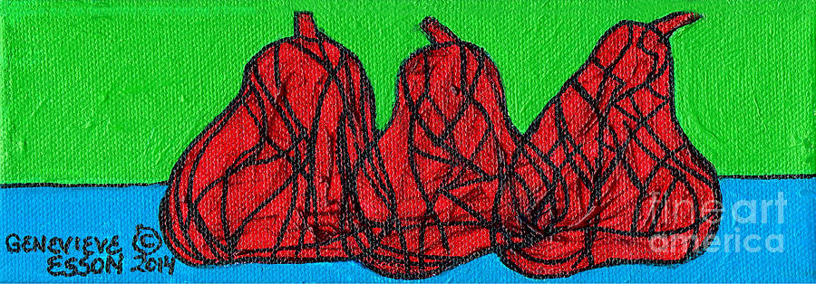 Pear Painting - Three Red Pears by Genevieve Esson