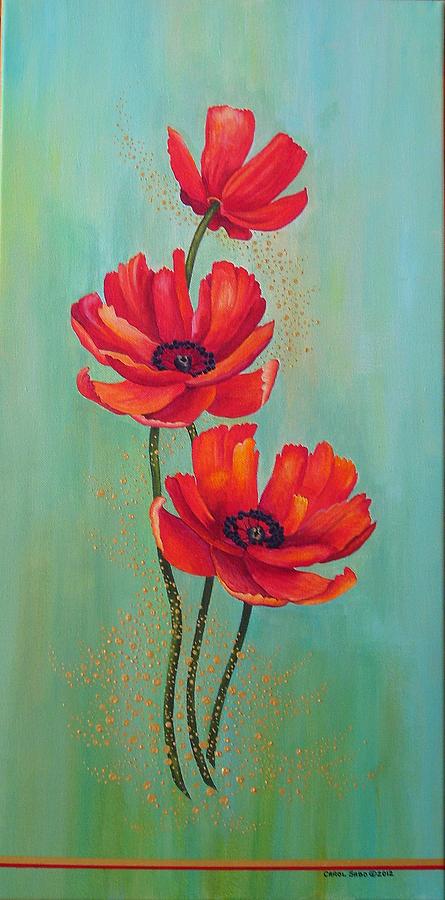 Three Red Poppies With Pixie Dust Painting by Carol Sabo