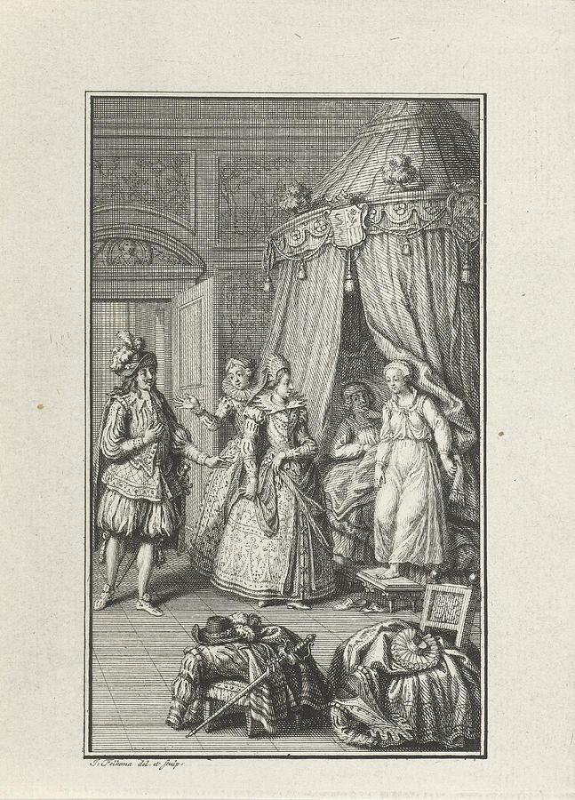 Three Richly Dressed Figures Enter A Room Drawing by Litz Collection ...