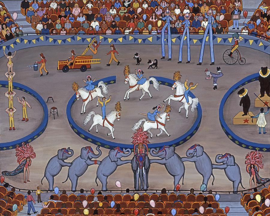 Folk Art Horses Painting - Three Ring Circus by Linda Mears Folk Art Horses Painting - Three Ring Circus by Linda Mears