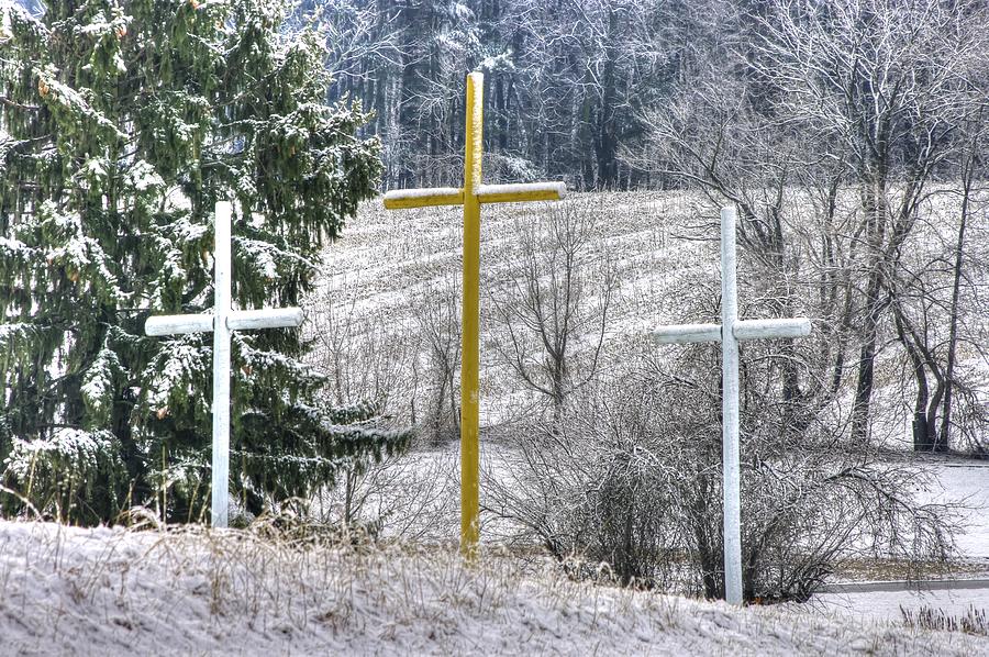 Three Roadside Crosses - Mount Airy MD Winter Photograph by Michael Mazaika