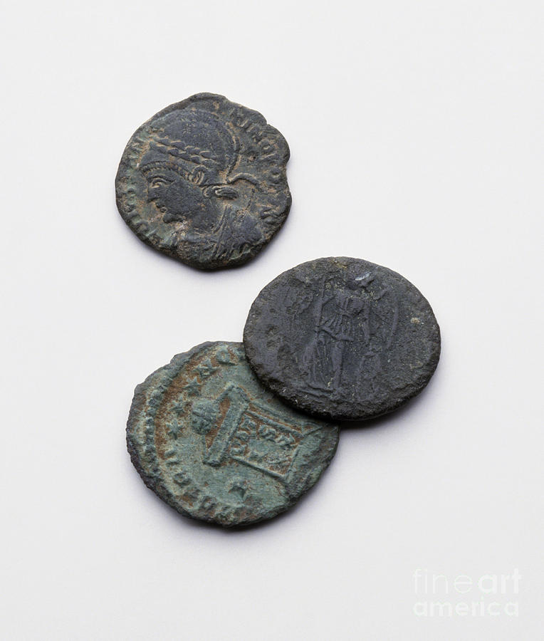 Three Roman Coins, 2nd Century Photograph by Dave King / Dorling Kindersley / Science Museum, London