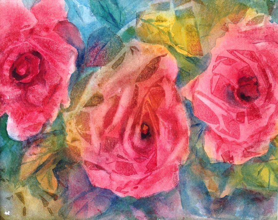 Three Rose Impression Painting by Holly LaDue Ulrich