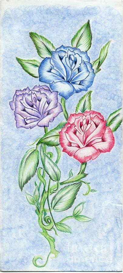 Three Roses Drawing by Bill Richards
