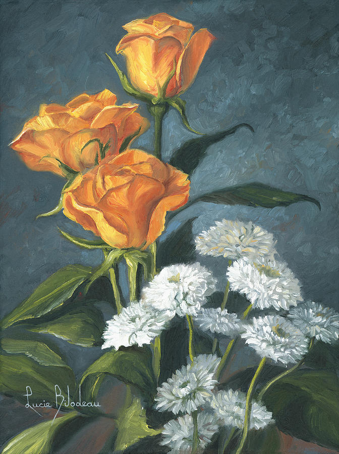 Flower Painting - Three Roses by Lucie Bilodeau