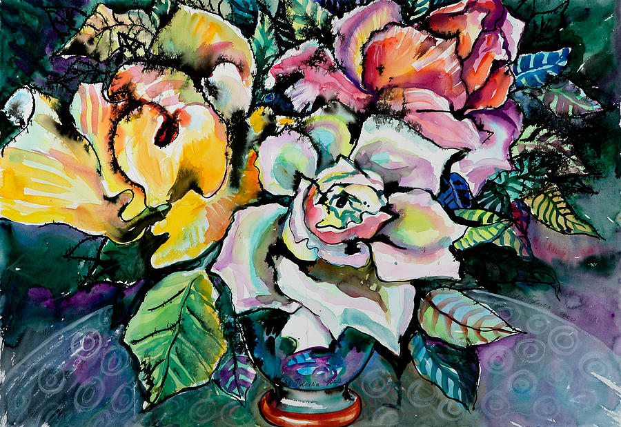 Three Roses Painting by Yelena Tylkina