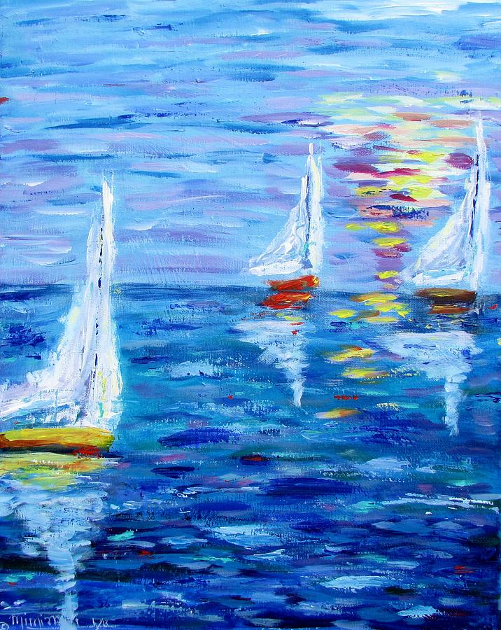 Three Sails In July Painting By Mimi Maki Fine Art America