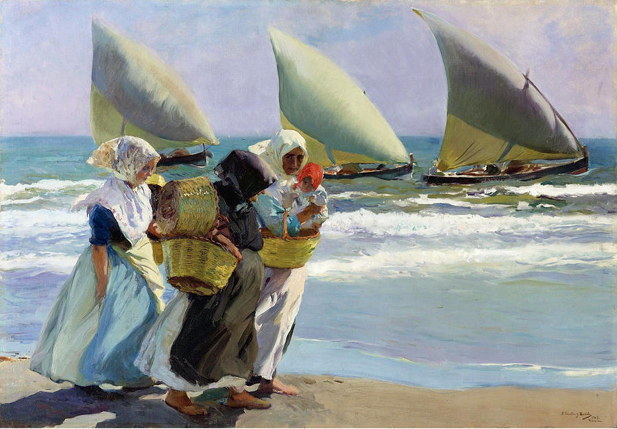 Three Sails Painting by Joaquin Sorolla y Bastida