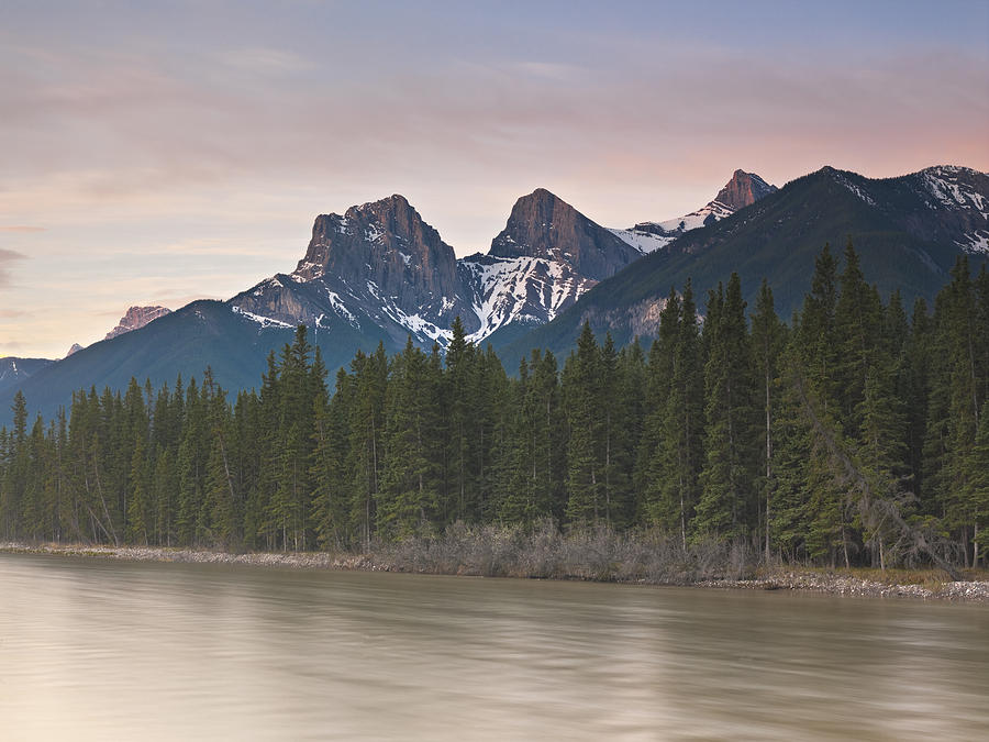 Canmore Photograph - Three sisters and Bow River Canmore by Richard Berry Canmore Photograph - Three sisters and Bow River Canmore by Richard Berry