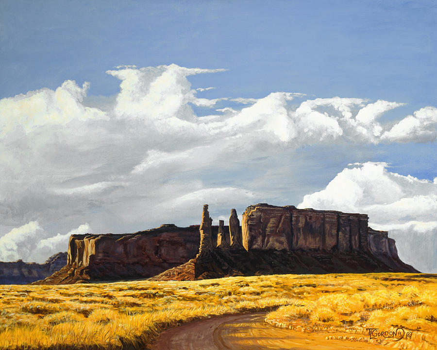 Three Sisters Monument Valley Painting by Timithy L Gordon