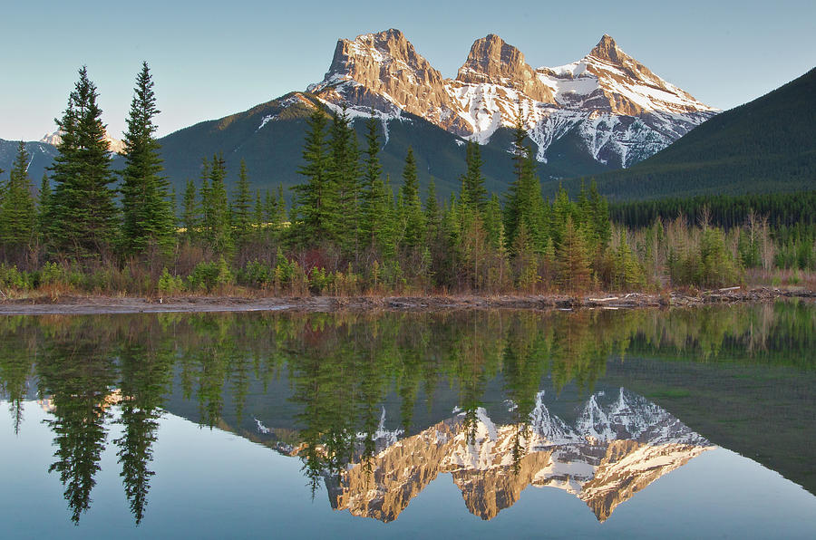 Three Sisters Mountain Peaks Reflection Photograph by Rebecca Schortinghuis