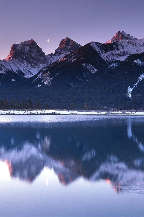 Canmore Photograph - Three Sisters with crescent moon by Richard Berry Canmore Photograph - Three Sisters with crescent moon by Richard Berry