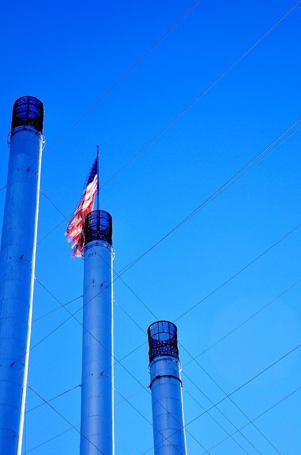 Three Stacks And Flag 21800 Photograph by Jerry Sodorff