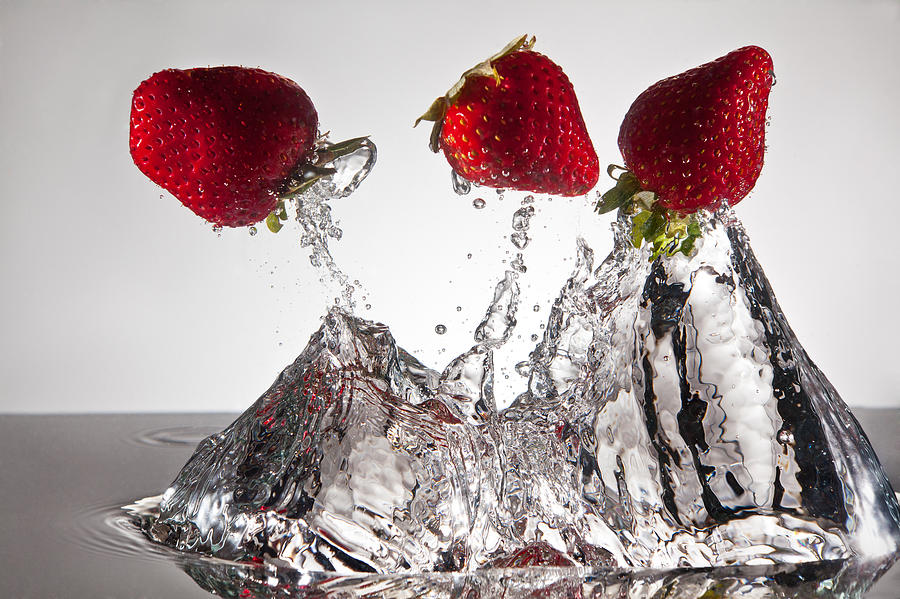 Strawberry Photograph - Three Strawberries FreshSplash by Steve Gadomski