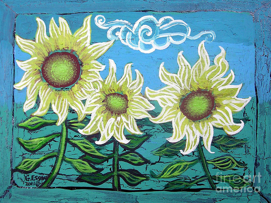 Sunflower Painting - Three Sunflowers by Genevieve Esson