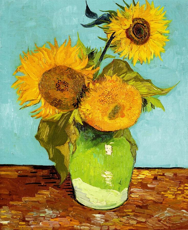 Three Sunflowers In A Vase Painting by Vincent Van Gogh