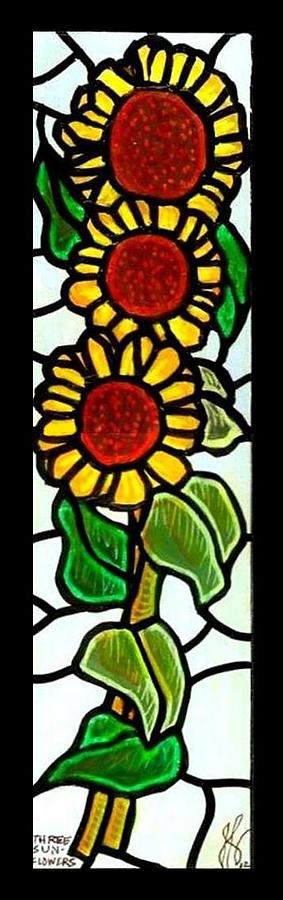 Three Sunflowers Painting by Jim Harris