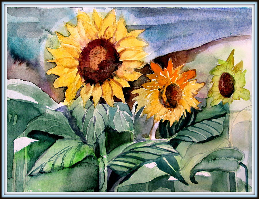 Sunflower Painting - Three Sunflowers by Mindy Newman