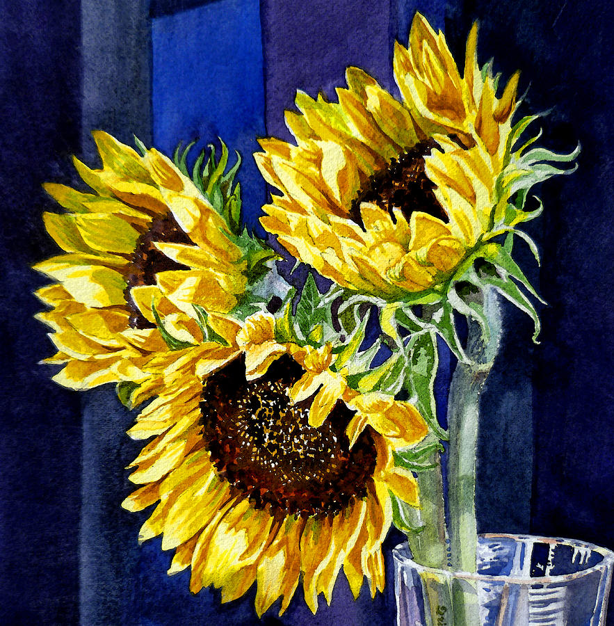 Sunflower Painting - Three Sunny Flowers by Irina Sztukowski
