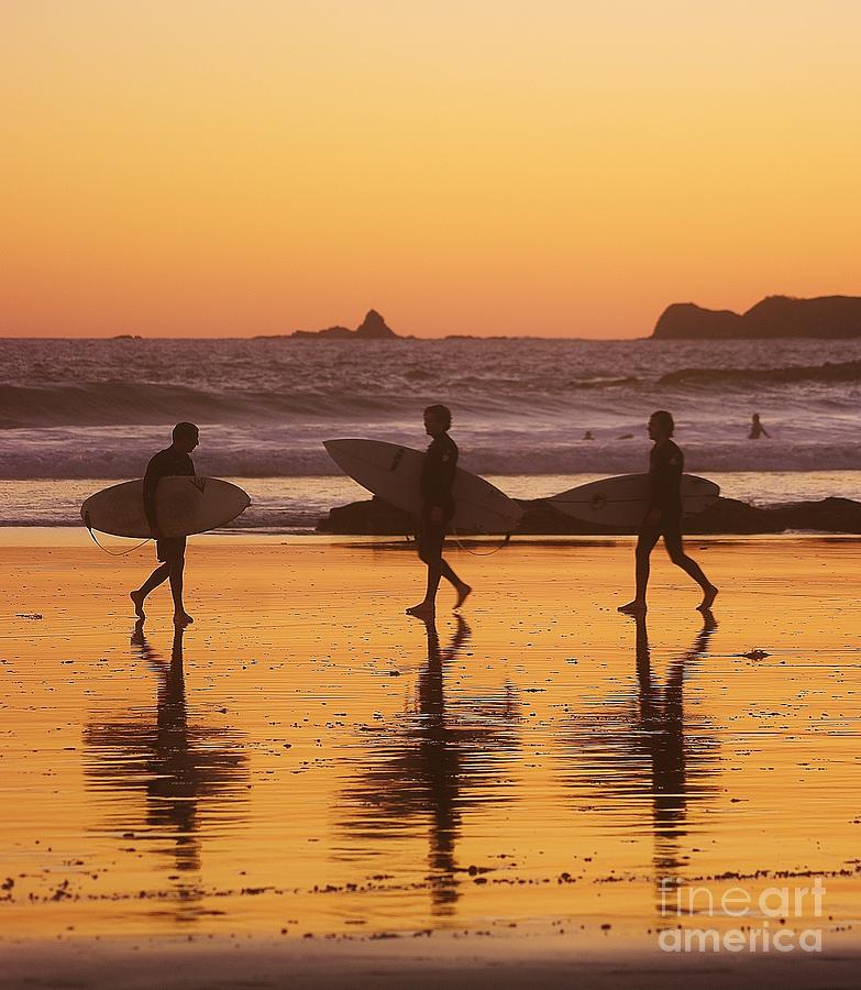 Sunset Photograph - Three Surfers at Sunset by Blair Stuart