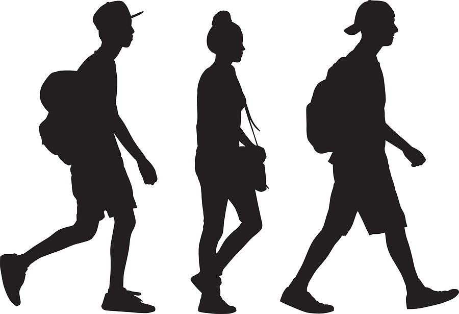 Three Teens Walking Silhouette Drawing by RobinOlimb