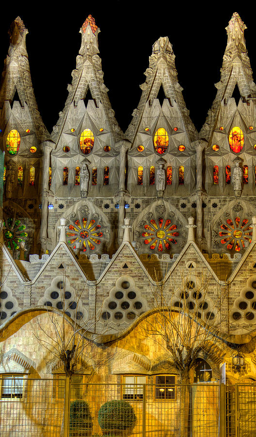Three tiers - Sagrada Familia at night - Gaudi Photograph by Weston Westmoreland