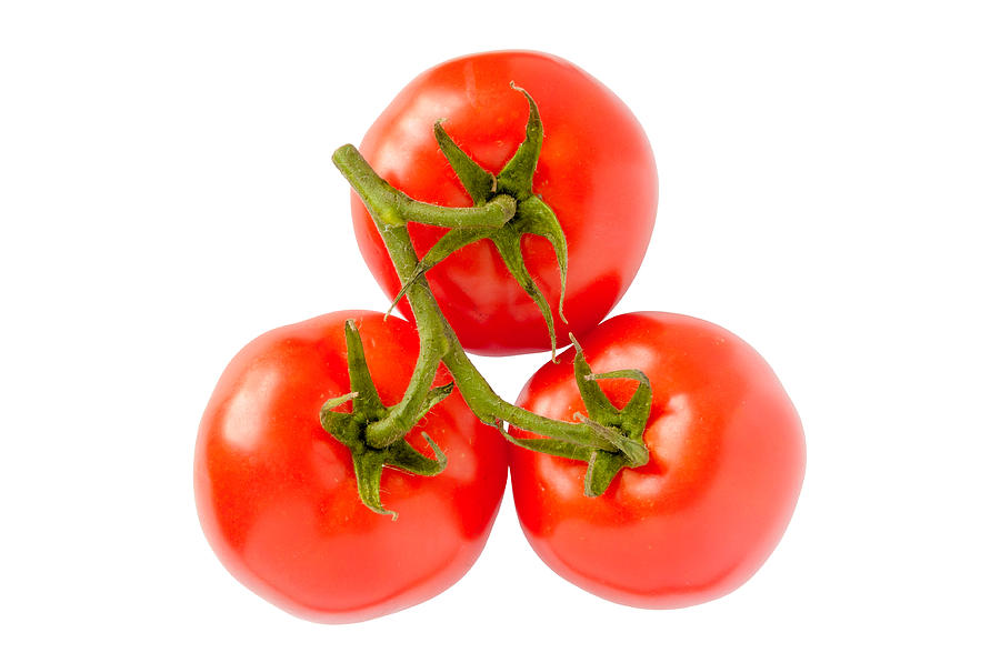Three Tomatoes on White Background Photograph by Alain De Maximy