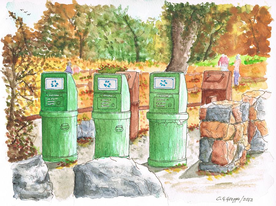 Three trash cans in Yosemite National Park - California Painting by Carlos G Groppa