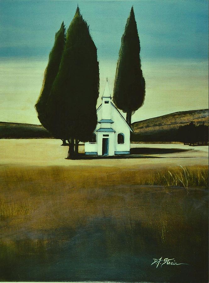 Three Trees and a Church Painting by Diane Strain