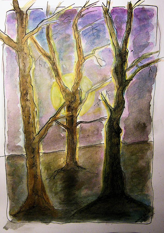 Three Trees Drawing by Mimulux Patricia No