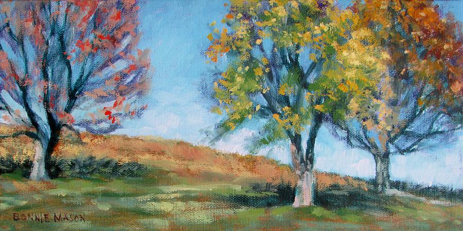 Three Trees on the Hill Painting by Bonnie Mason