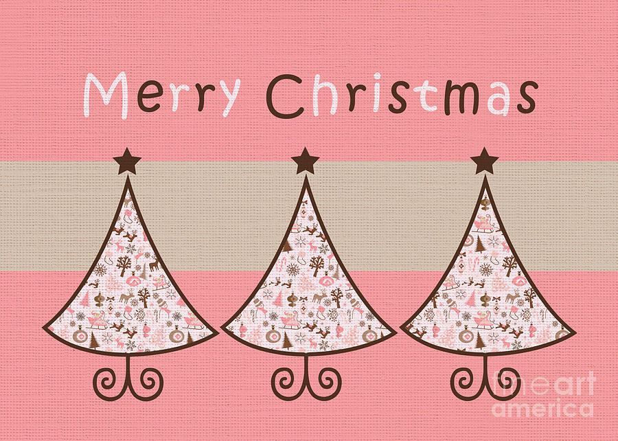 Three Trees Pink 02 - Merry Christmas Greeting Card Digital Art by Aimelle Ml