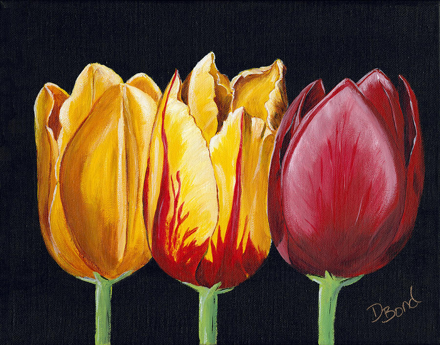 Three Tulips Painting by Debi Bond