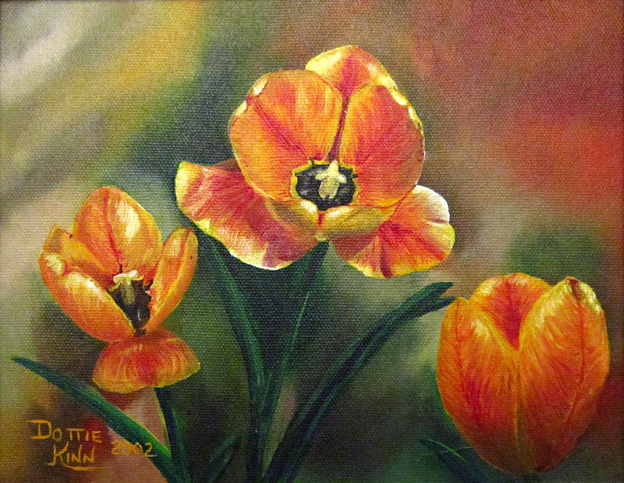 Three Tulips Painting by Dottie Kinn