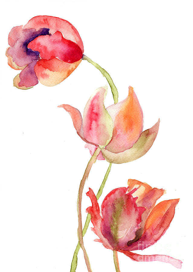Flower Painting - Three Tulips flowers by Regina Jershova