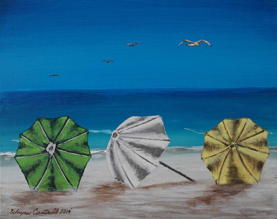 Three Umbrellas Painting by Wayne Cantrell