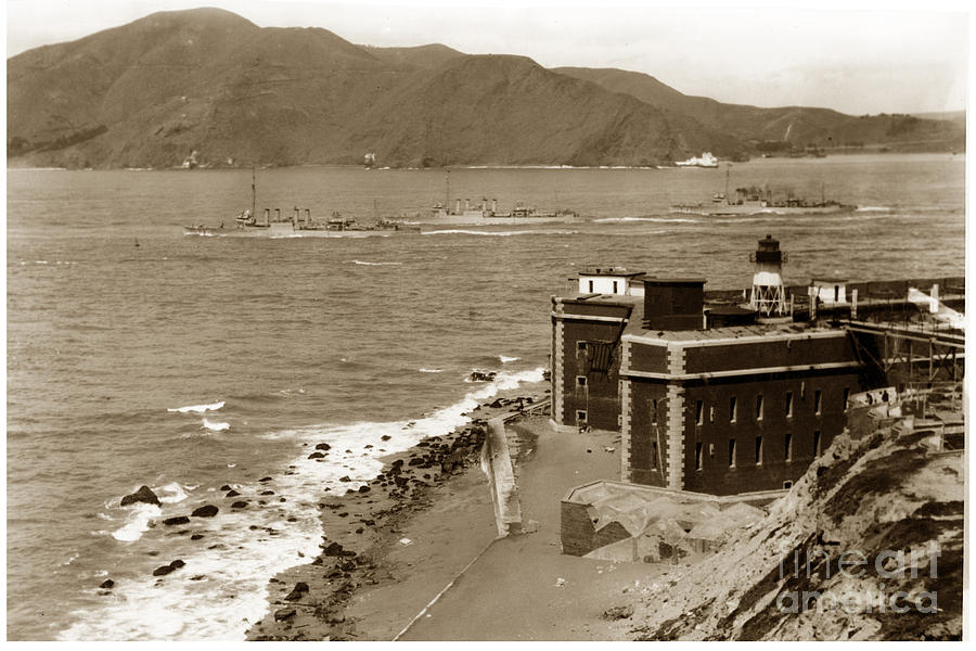Lighthouse Photograph - Three U. S. Navy Destroyers going out of the Golden Gate San Francisco 1921 by Monterey County Historical Society