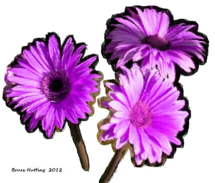 Three Violet Flowers Painting by Bruce Nutting