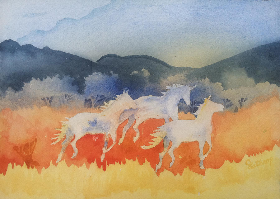 Three Wild Horses Painting by Christine Lathrop