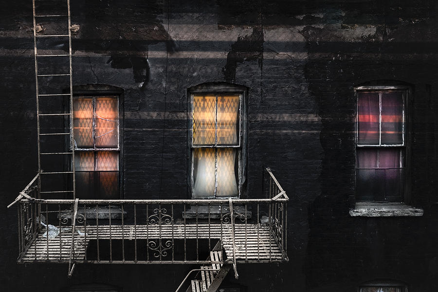 Three windows and ladder - As seen from the Manhattan bridge Photograph by Gary Heller