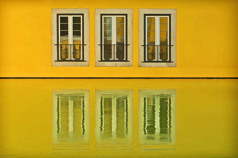 Balcony Photograph - Three Windows Reflecting in the Water by David Letts