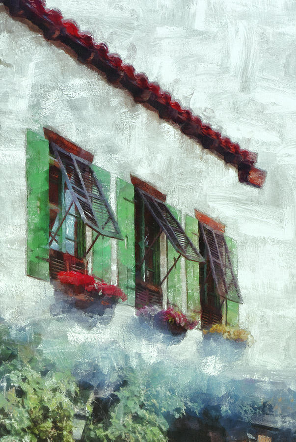Three Windows With Flowers Painting by Viktor Savchenko