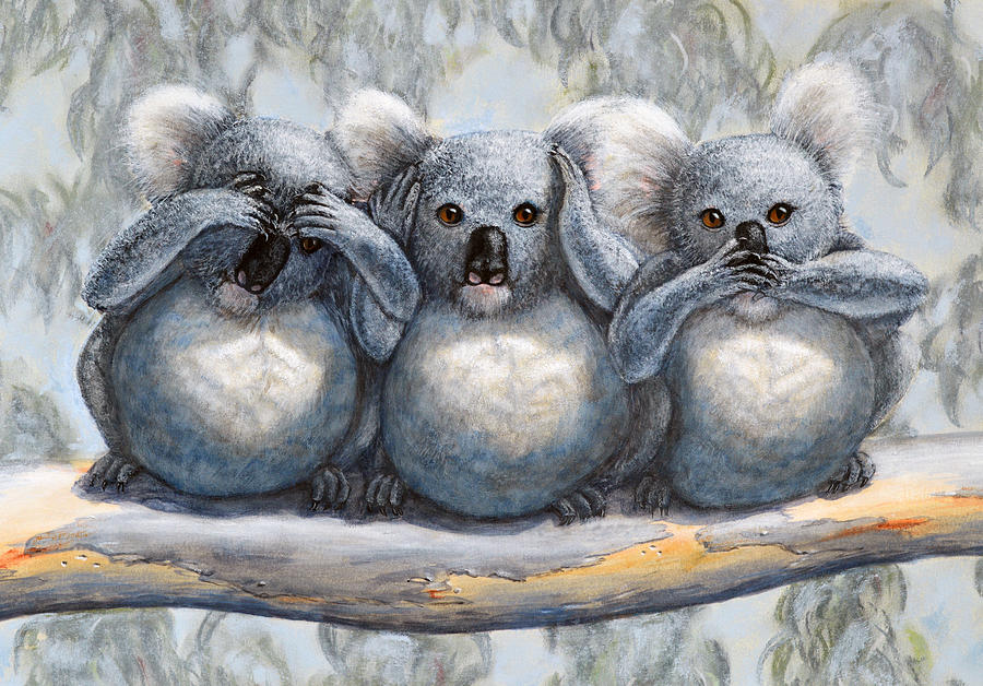 Three Wise Koalas see no evil hear no evil speak no evil Painting by David Clode