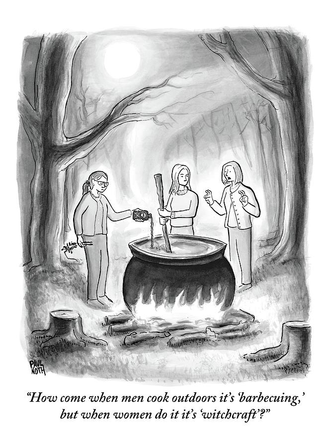 Three Women Stand Around A Large Cauldron Drawing by Paul Noth