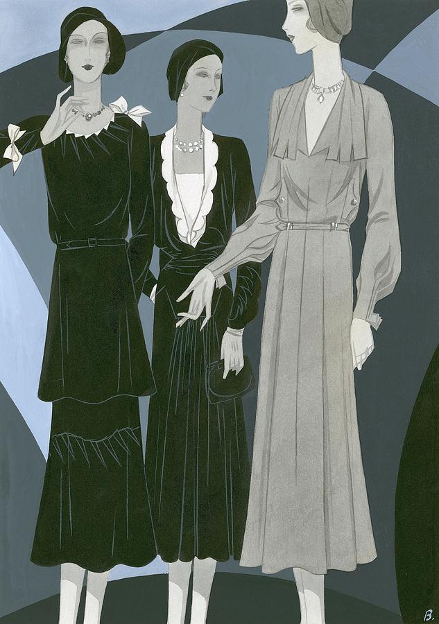 Three Women Wearing Dresses By Germaine Lecomte Digital Art by William Bolin