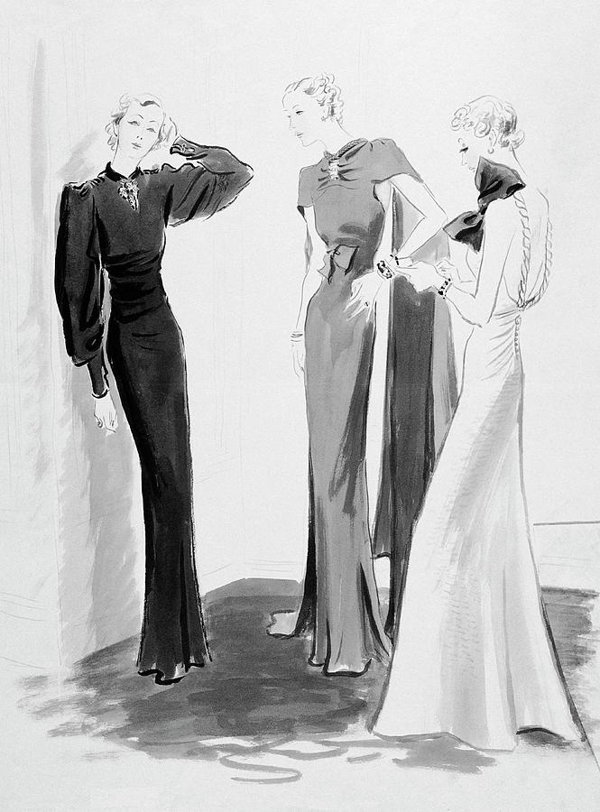 Three Women Wearing Evening Dresses Digital Art by Eduardo Garcia Benito