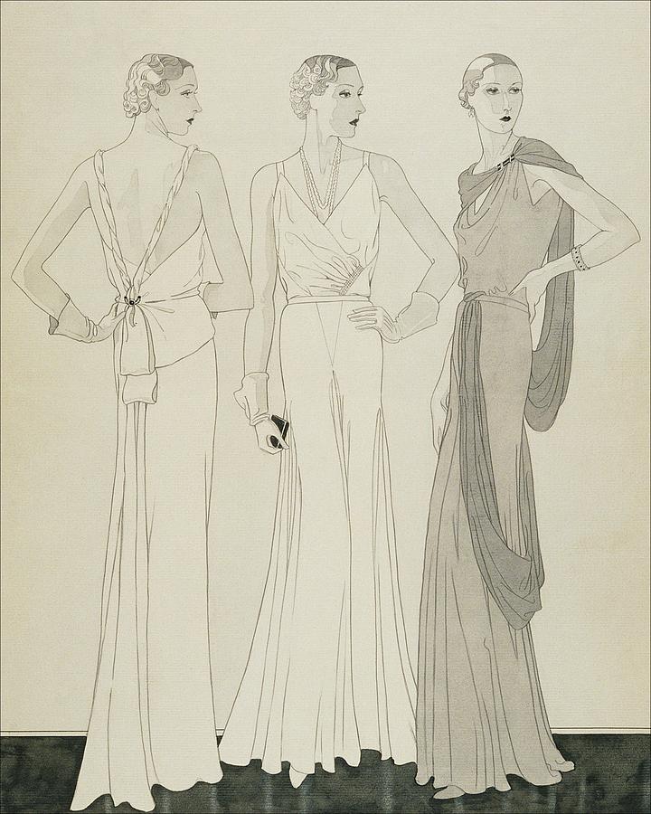 Three Women Wearing Evening Dresses By Maggy Digital Art by Douglas Pollard